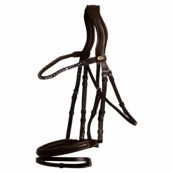 Dyon - Bridon muserolle combinée Medium avec frontal à cristaux marron
