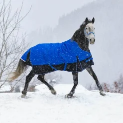 Equithème - Couverture Tyrex 1200D Aisance High Neck noir/bleu 50g