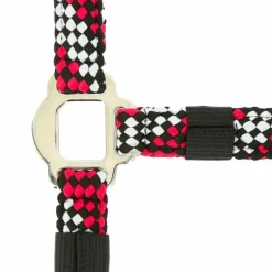 Equithème - Licol et longe tressé fuchsia/ gris/ noir