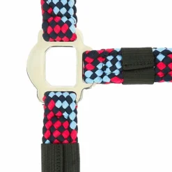 Equithème - Licol et longe tressé fuchsia/ bleu ciel/ marine