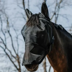 Equithème - Masque anti-mouches et anti-UV 2 en 1 noir