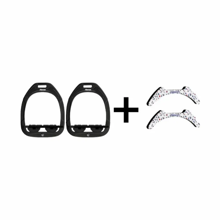 Flex On - Pack Étriers GC plat grip noir/ noir/ noir + Stickers Flex On Cottage blanc/ bleu