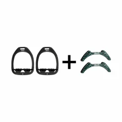 Flex On - Pack Étriers Green Composite plat ultra grip noir/ noir/ noir + Stickers Flex On Cottage vert