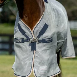 Horseware - Couverture anti-mouches Rambo Protector argent/ marine/ blanc/ beige