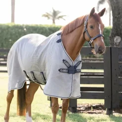 Horseware - Couverture anti-mouches Rambo Protector Fieldsafe argent/ marine/ blanc/ beige