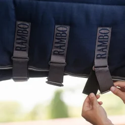 Horseware - Couverture de box Rambo Optimo Stable Plus marine/ thunderstorm grey/ argent 400g