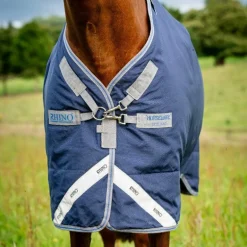 Horseware - Couverture d'extérieur Rhino Plus Turnout marine/ titanium grey/ classic blue 450g