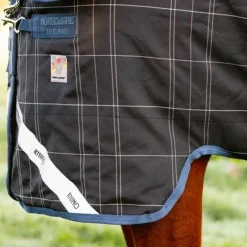 Horseware - Couverture d'extérieur Rhino Plus à carreaux marine 250g