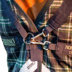 Horseware - Couverture d'extérieur Rhino Wug encolure montante marine/ vert à carreaux 250g