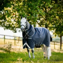 Horseware - Couverture d'extérieur Rambo Supreme Turnout Plus marine/ thunderstorm grey/ silver 250g