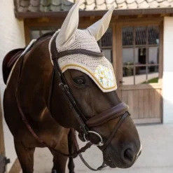 Kentucky Horsewear - Bonnet pour chevaux Wellington Velvet Printing spring leaves whispers marron/ blanc