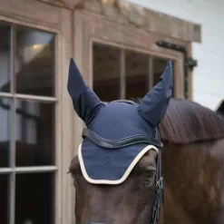 Kentucky Horsewear - Bonnet pour chevaux anti-bruits softshell marine/ beige