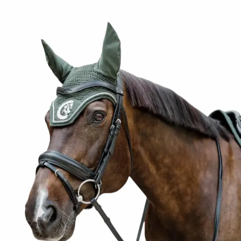 Kentucky Horsewear - Bonnet anti-mouches Wellington 3D Logo corde vert pin