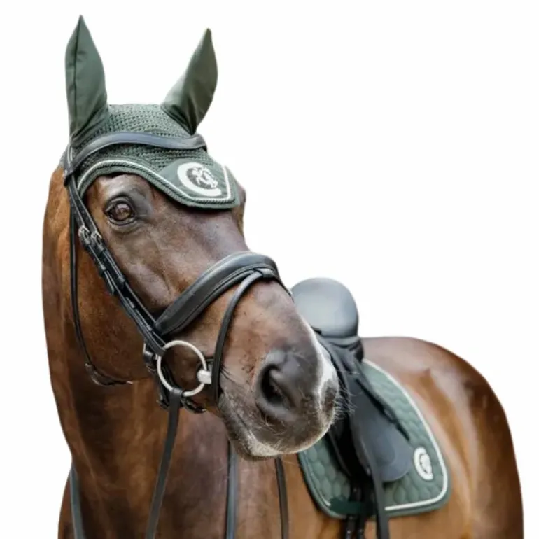Kentucky Horsewear - Bonnet anti-mouches Wellington 3D Logo corde vert pin