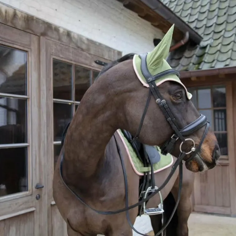 Kentucky Horsewear - Bonnet pour chevaux anti-bruits softshell kaki/ vieux rose