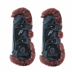 Kentucky Horsewear - Guêtres ouvertes mouton marron vegan Bamboo Elastique noir x2