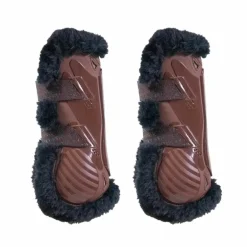 Kentucky Horsewear - Guêtres ouvertes mouton noir vegan Bamboo Elastique marron x2