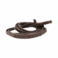 TdeT - Rênes caoutchouc arrétoirs petits picots havane foncé